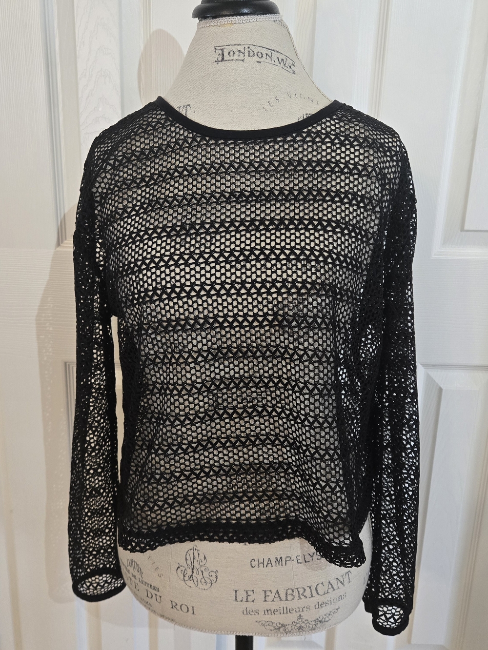 No Boundaries Black Crochet Open-Knit Long Sleeve Top